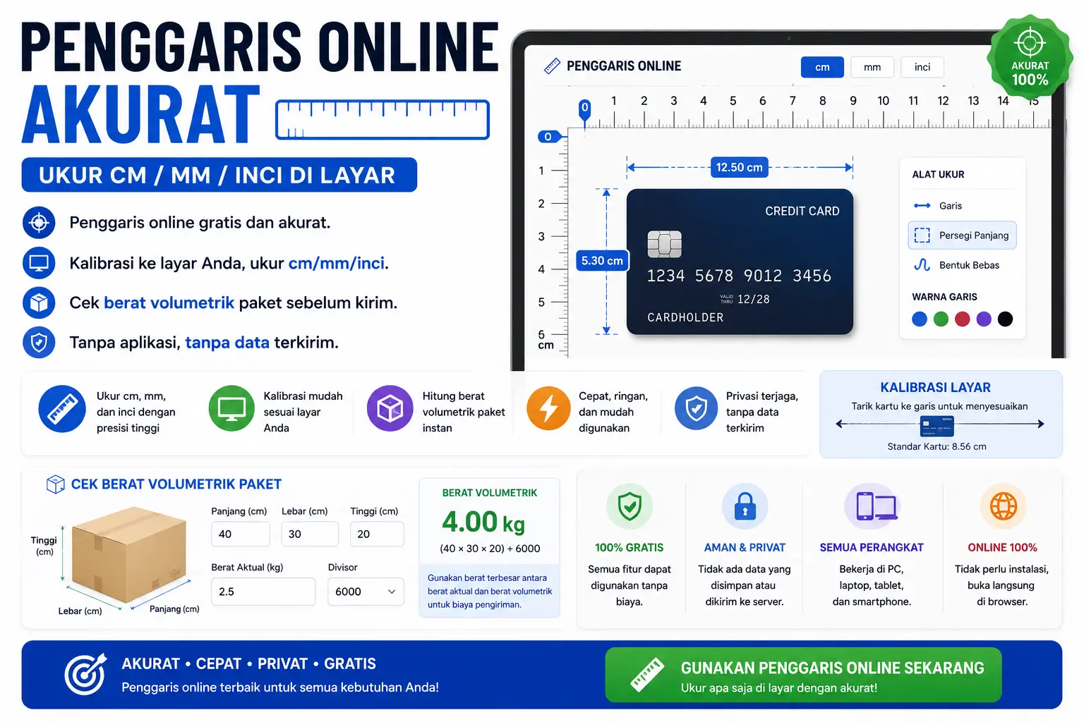 Penggaris Online Akurat - Ukur cm/mm/Inci di Layar